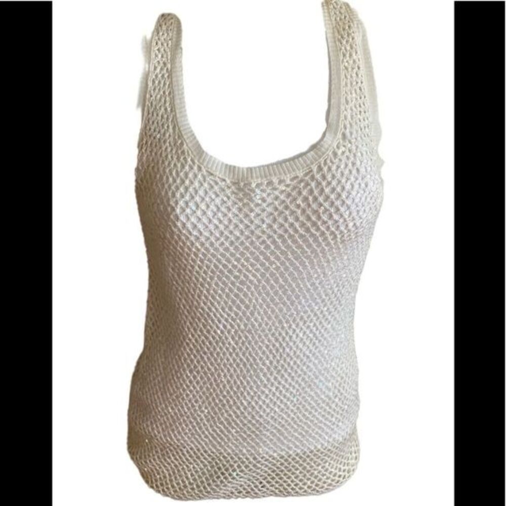 Iisli New York Sequined Sheer Top -s cream sequined cotton ,